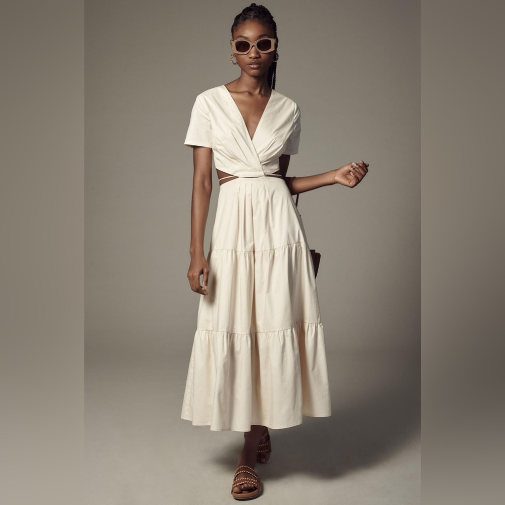 Anthropologie Moon River V-Neck Cutout Tiered Dress